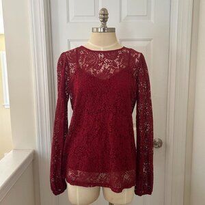 Michael Kors Women's Red and Burgundy Lace Blouse